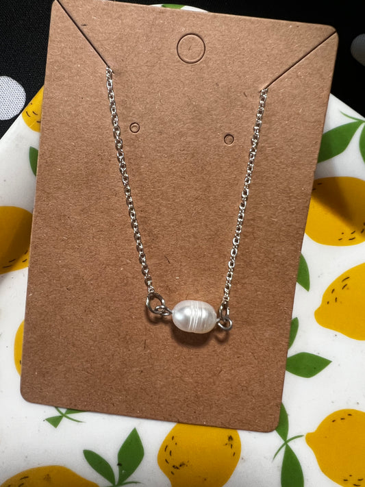 Silver Single Pearl Necklace